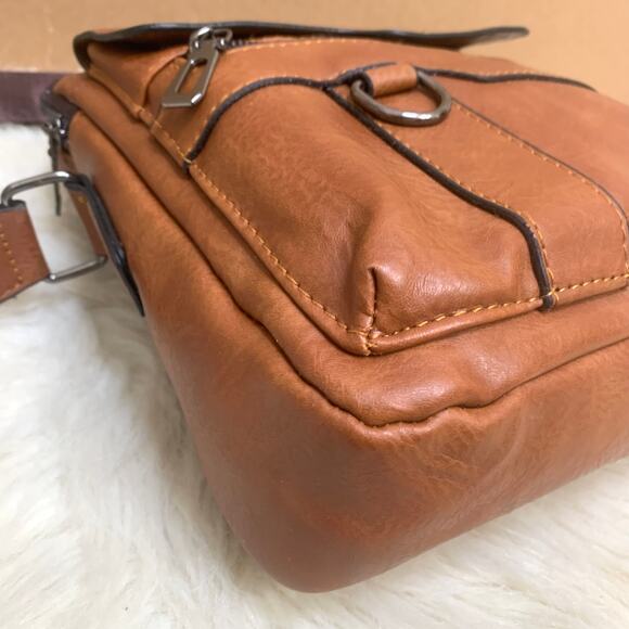 WEIXIER Brown Faux Leather North South Men's Unisex XBody Messenger w/Top Handle - Picture 11 of 16